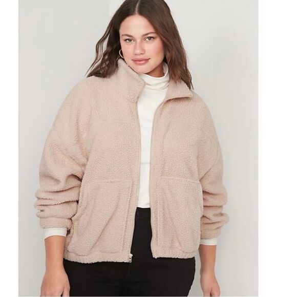 NWT! Old Navy Light Pink Women’s Slouchy Sherpa Zip Jacket - Size 3X - Picture 3 of 4